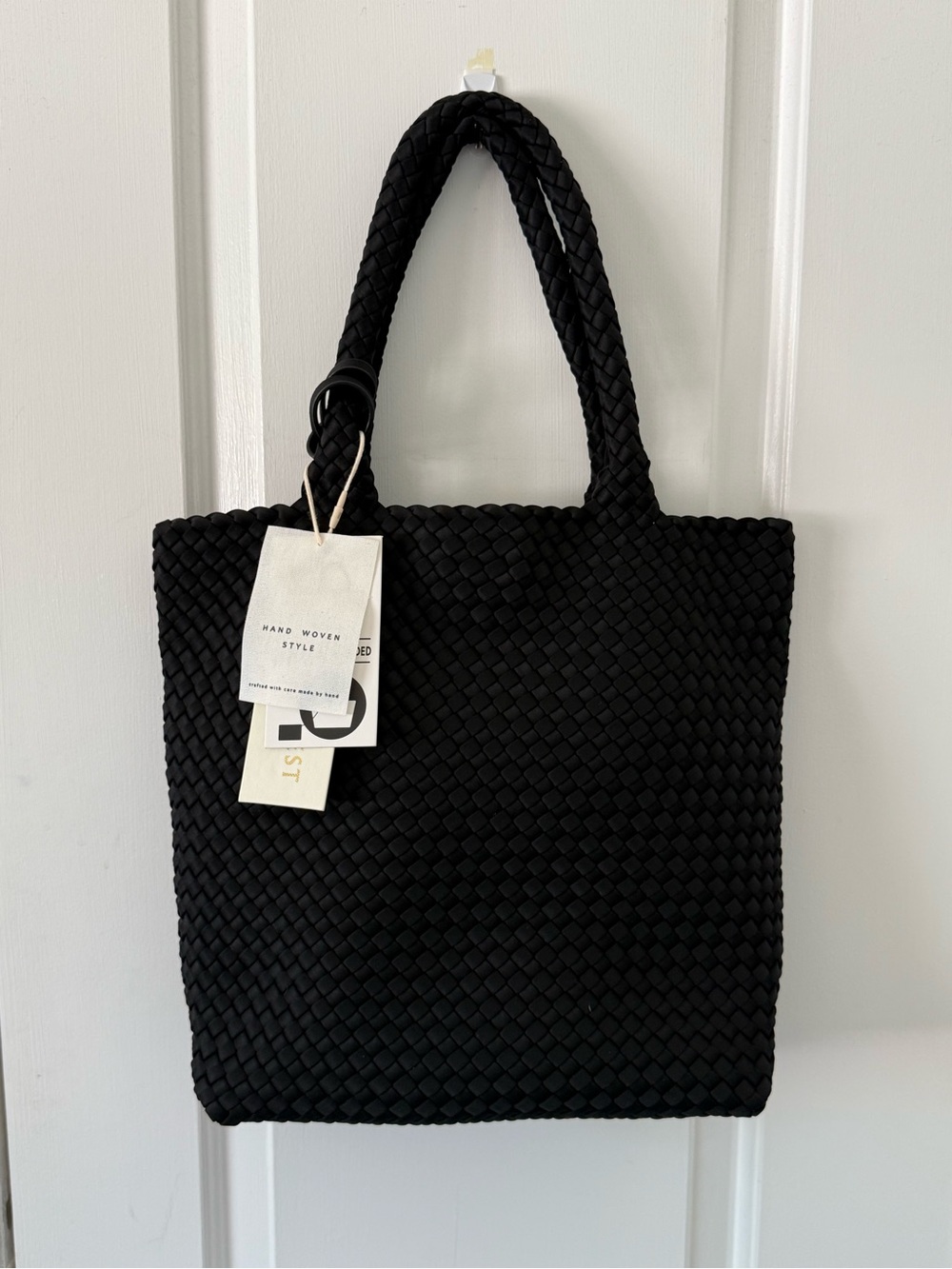NWT Madison West black woven tote bag